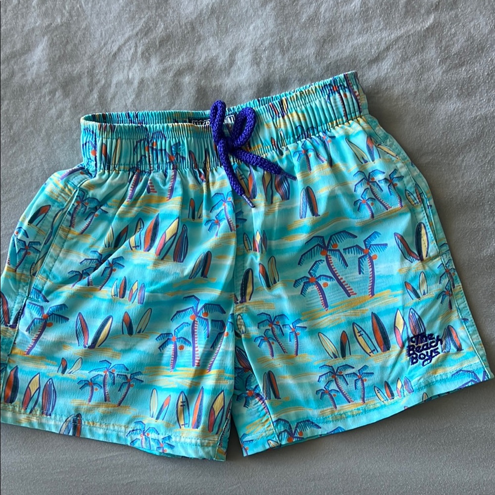 Vilebrequin Turquoise Palm & Surfboard Kids Swim Shorts